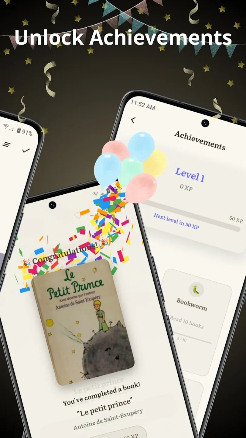 Booktou achievements and levels